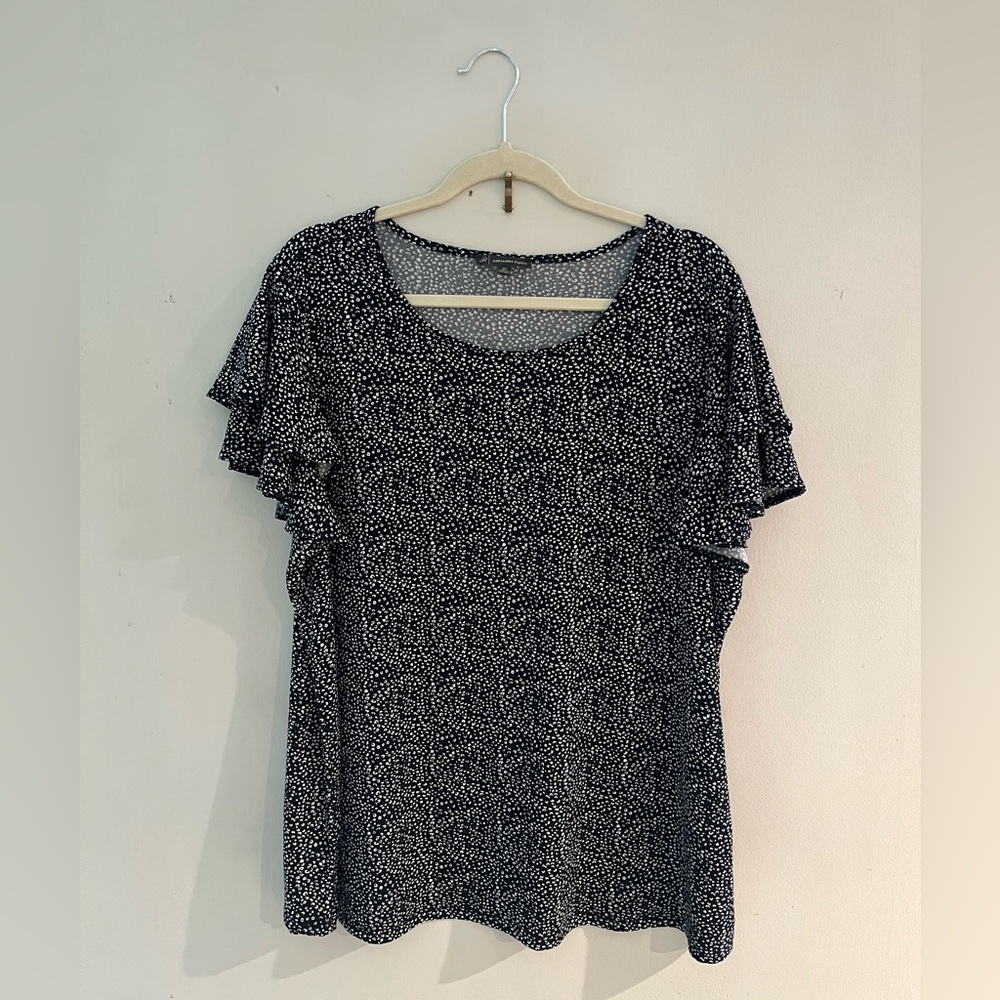 Adrianna Papell Navy and White Women's Short Sleeve Top size 2X